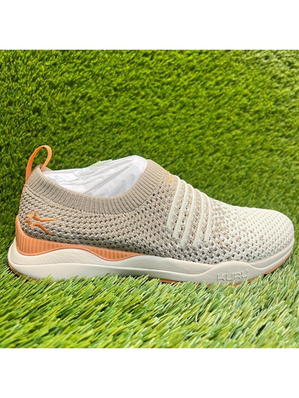 Kuru Stride Womens Size 5.5 Beige Orange Athletic Walking Slip On Shoes Sneakers